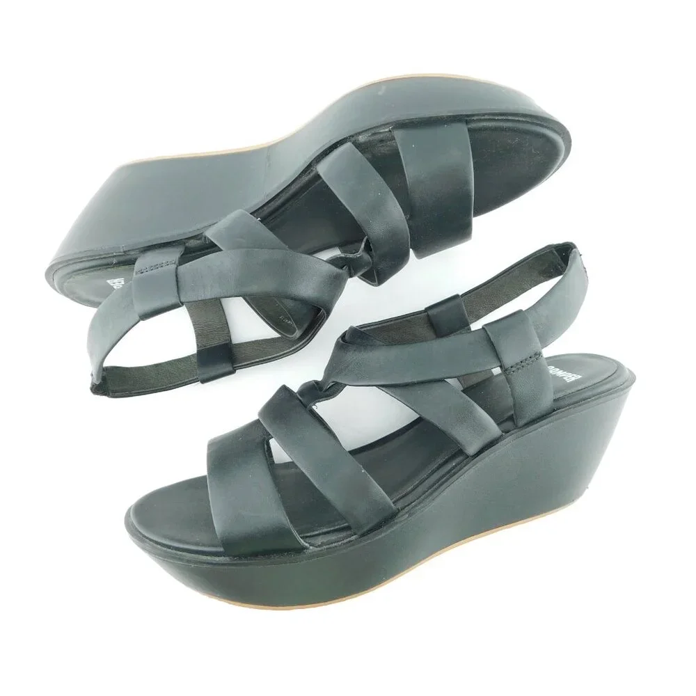 CAMPER Black Leather Caged  Platform Ankle Strap Sandals 40